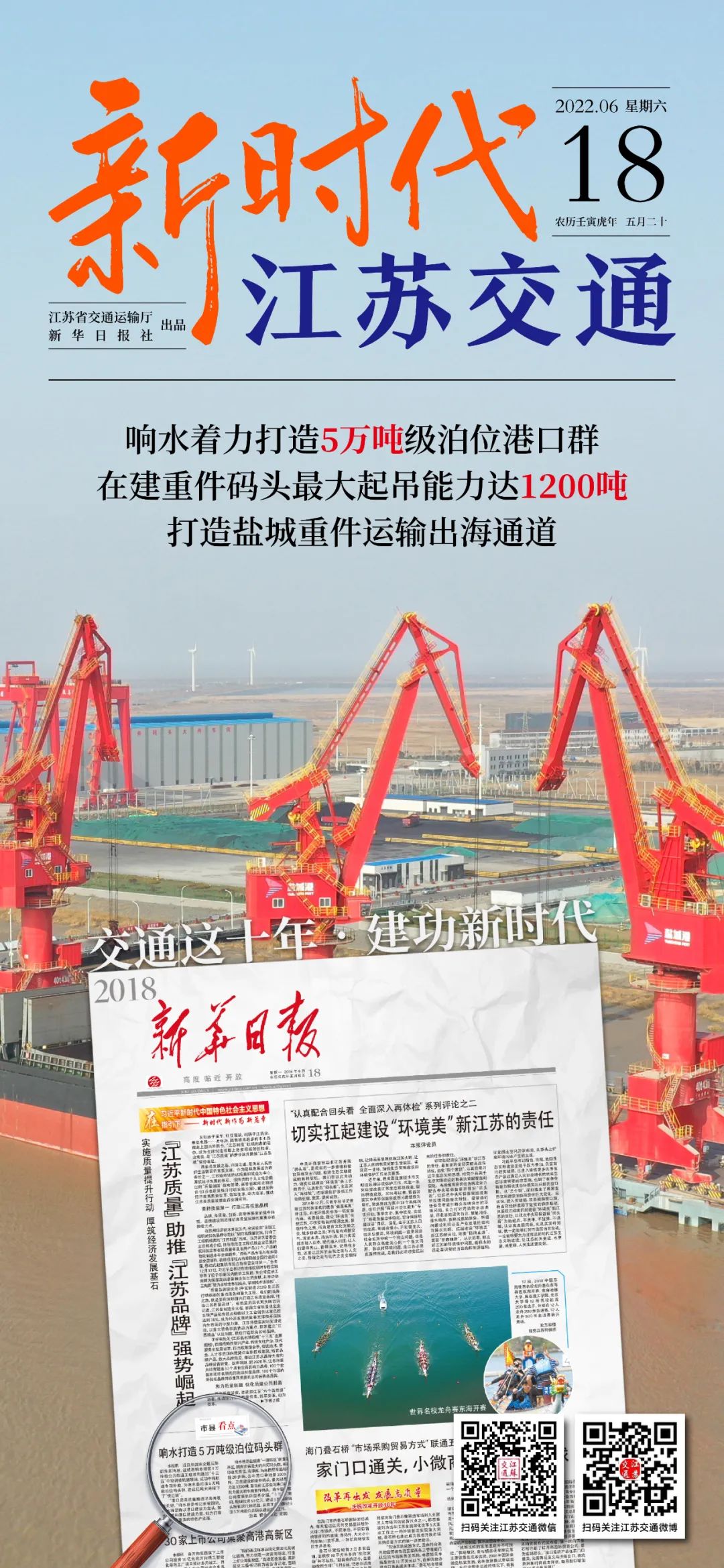 新時(shí)代江蘇交通｜響水著力打造5萬(wàn)噸級(jí)泊位港口群 在建重件碼頭最大起吊能力達(dá)1200噸 打造鹽城重件運(yùn)輸出海通道